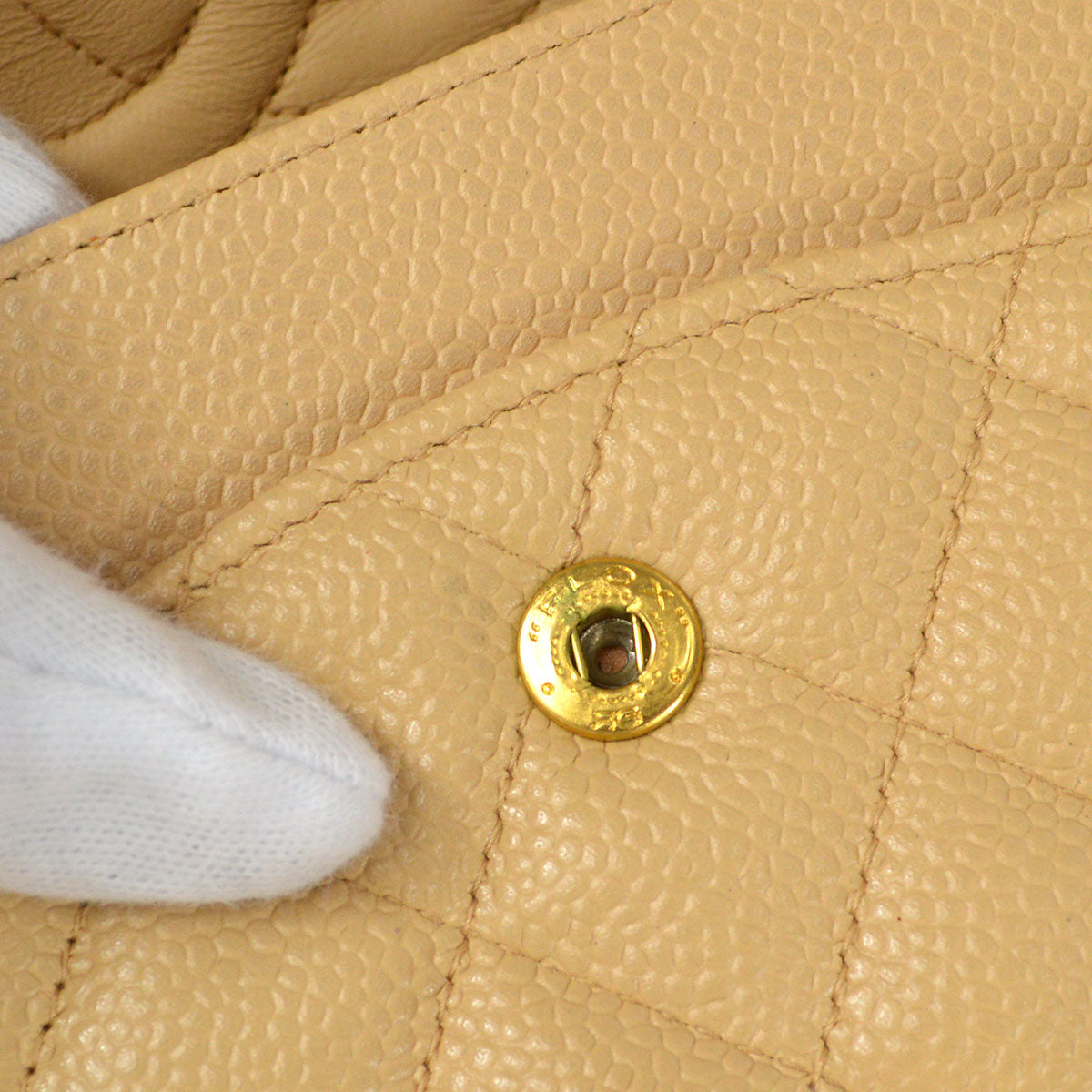 CHANEL Classic Double Flap Medium Shoulder Bag Beige Caviar 48531