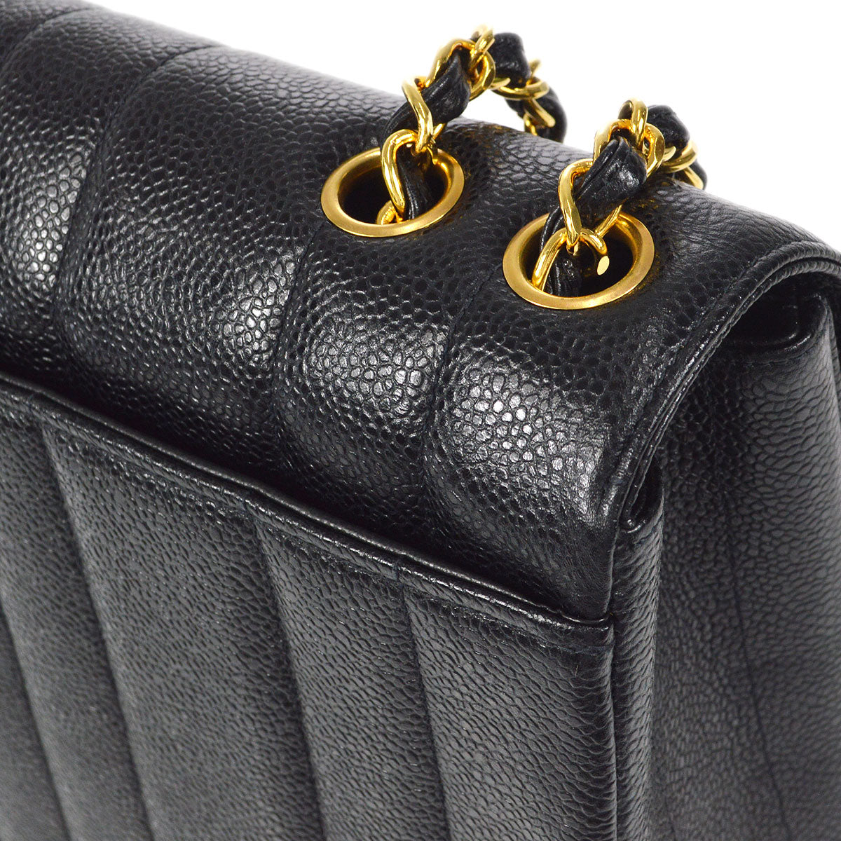 CHANEL Classic Flap Mademoiselle Double Chain Shoulder Bag Black Caviar 48745