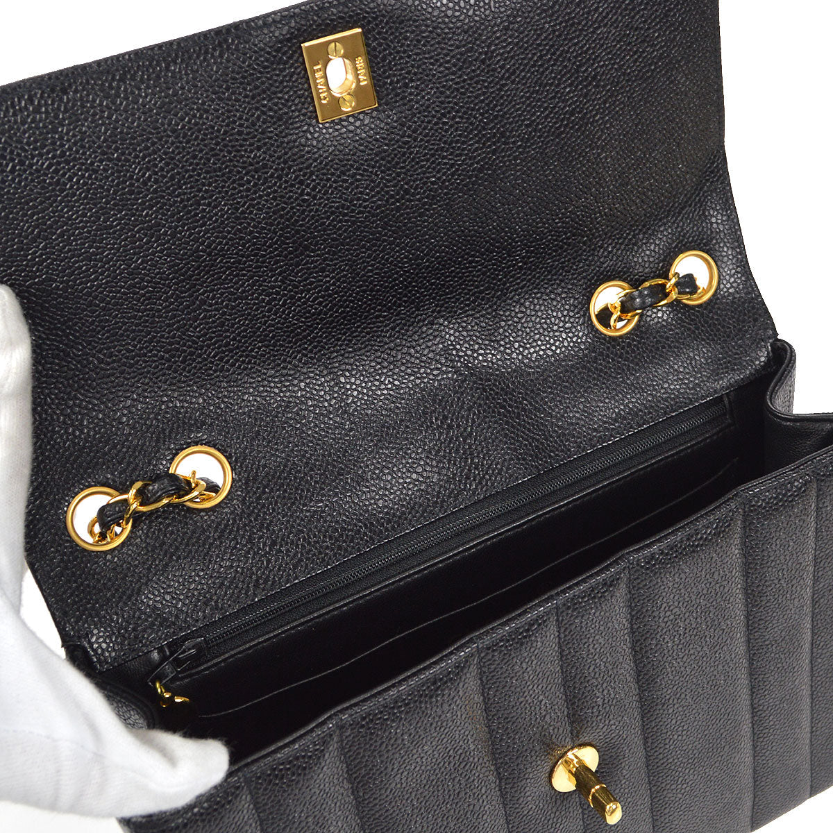 CHANEL Classic Flap Mademoiselle Double Chain Shoulder Bag Black Caviar 48745