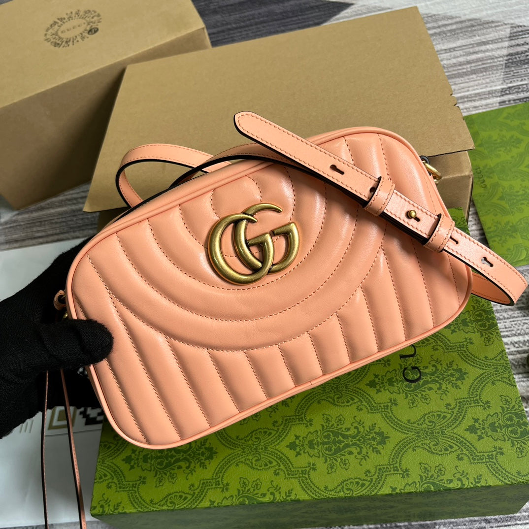 Luxury Gucci GG MARMONT SMALL 24 MATELASSÉ IN PEACH PINK CALFSKIN
