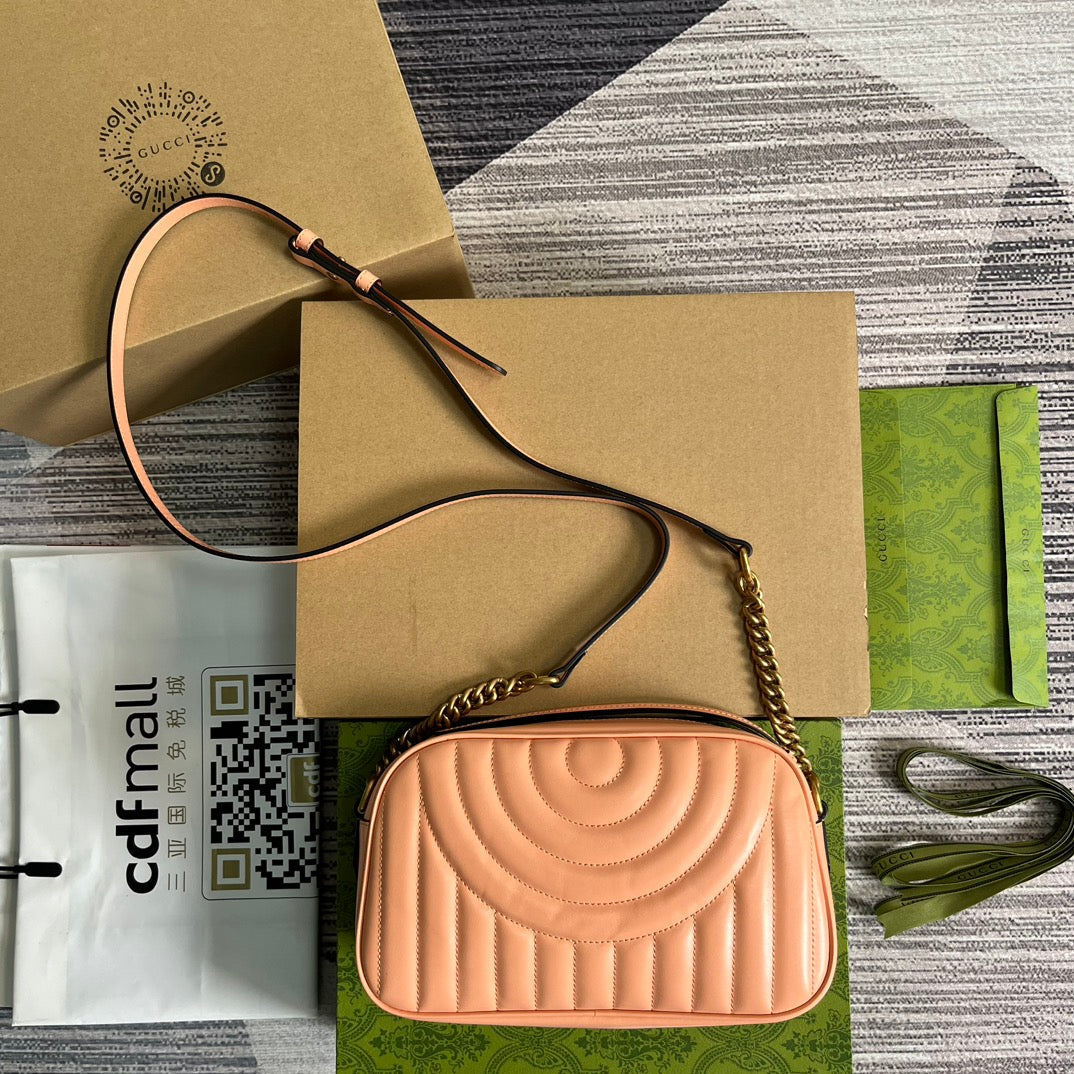 Luxury Gucci GG MARMONT SMALL 24 MATELASSÉ IN PEACH PINK CALFSKIN