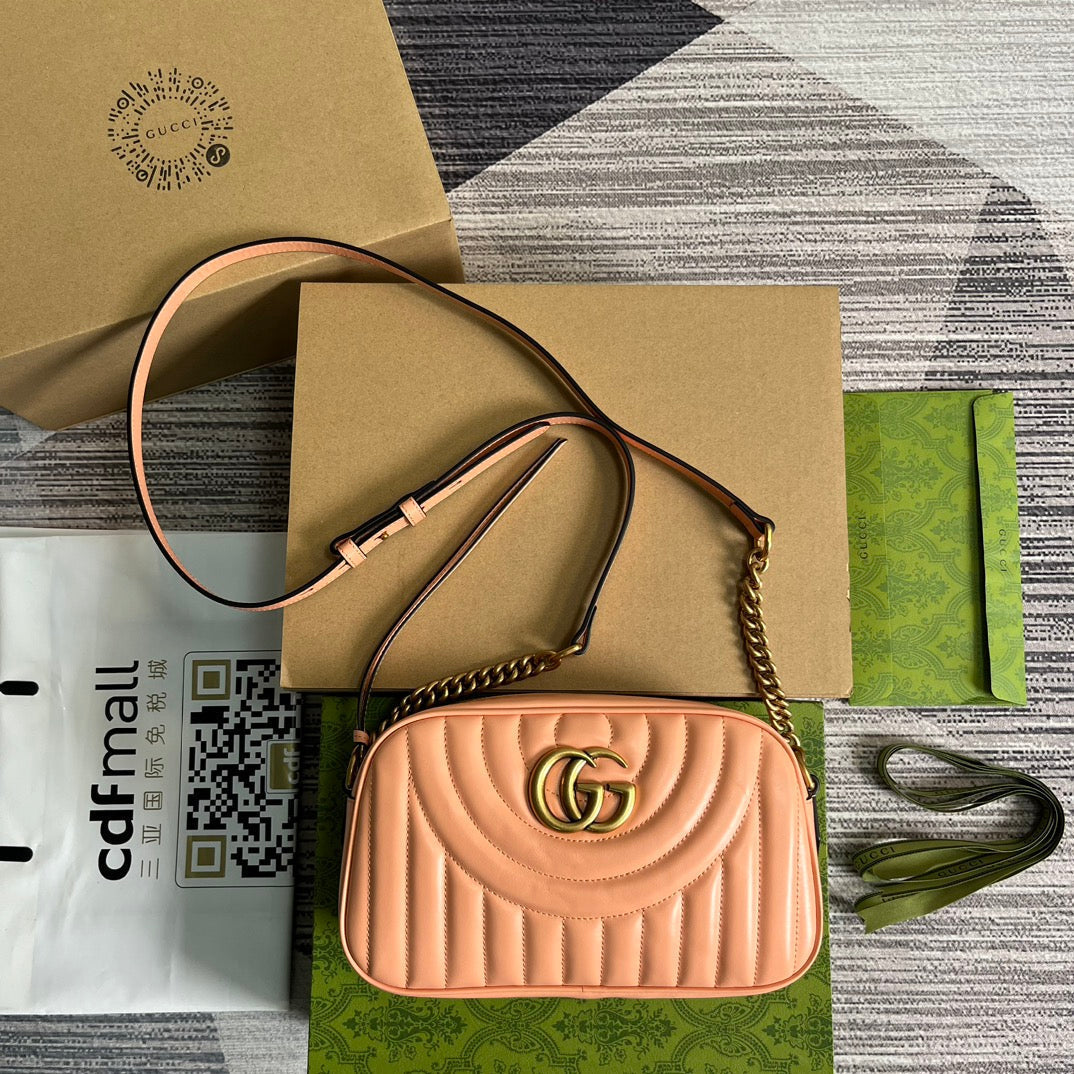 Luxury Gucci GG MARMONT SMALL 24 MATELASSÉ IN PEACH PINK CALFSKIN