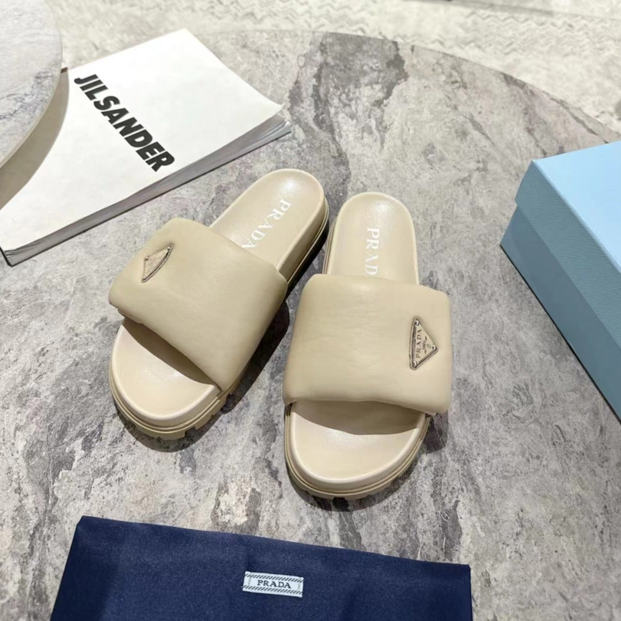 Luxury PradaSHEARLING SLIDES CREAMY WHITE LAMBSKIN