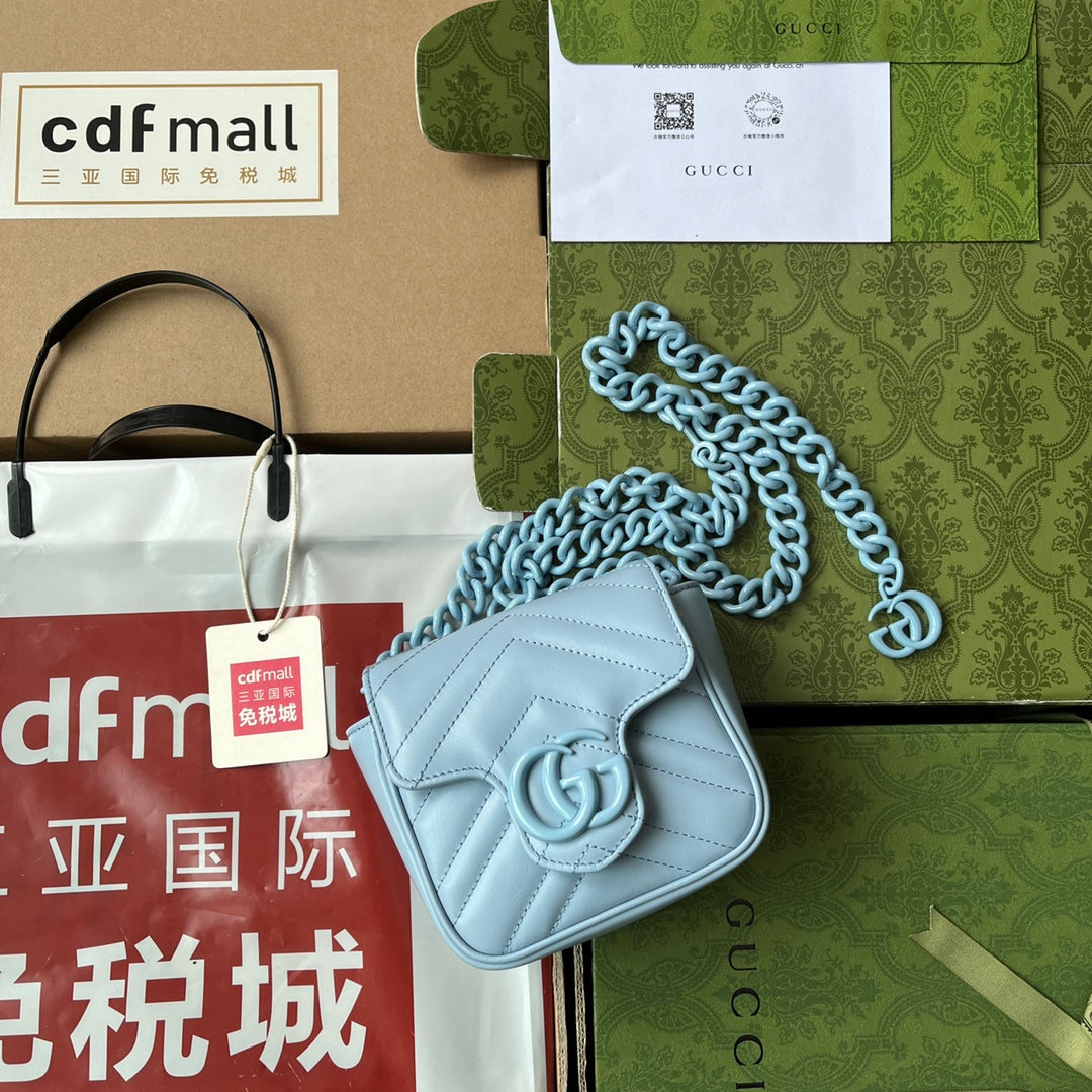 Luxury Gucci MARMONT BAG 12 IN SKY BLUE CALFSKIN