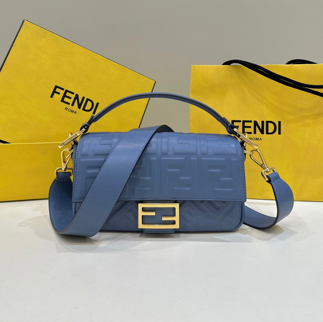 Luxury FendiBaguette 27cm Blue Lambskin Gold Hardware
