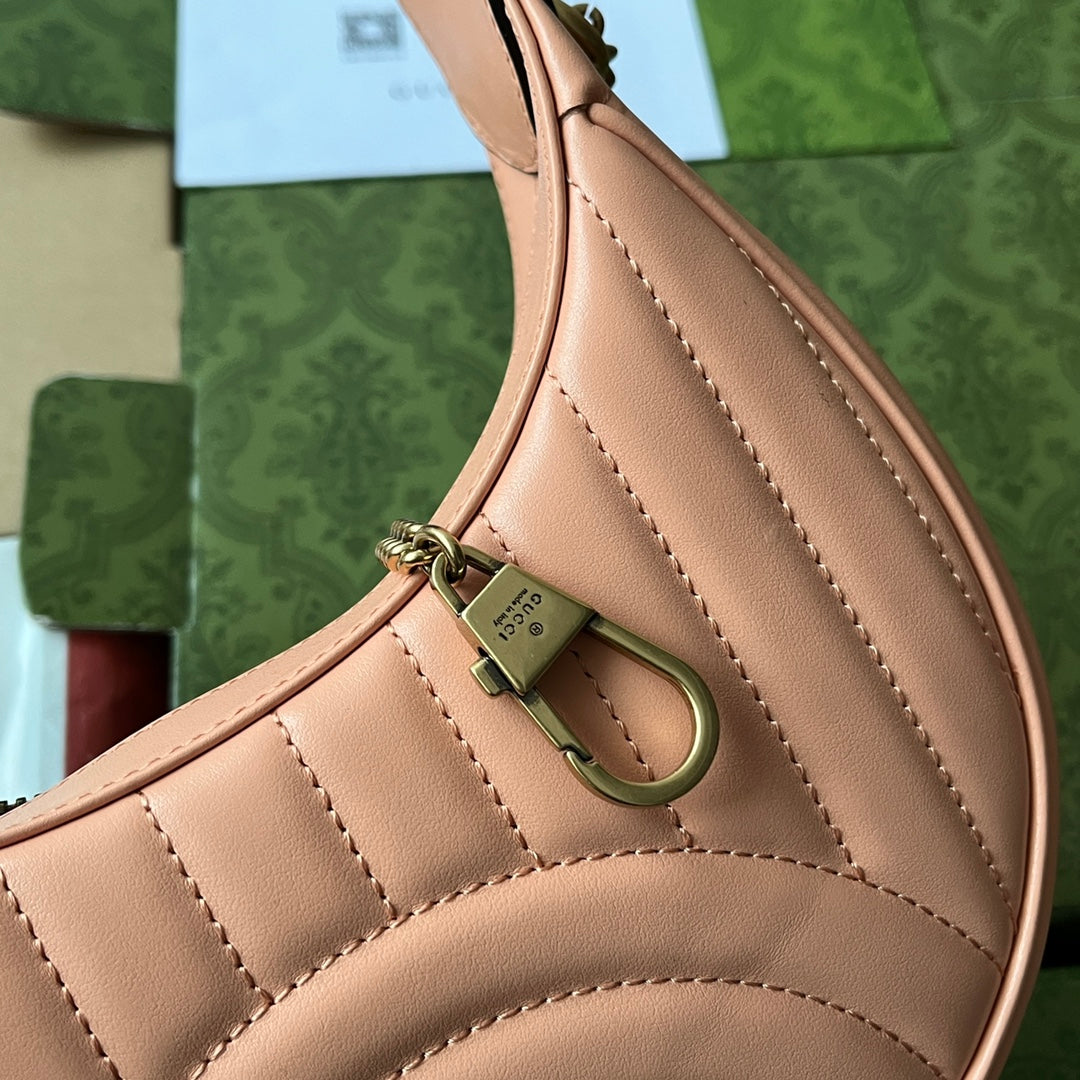 Luxury Gucci gg marmont half-moon shaped 21cm peach calfskin gold hardware
