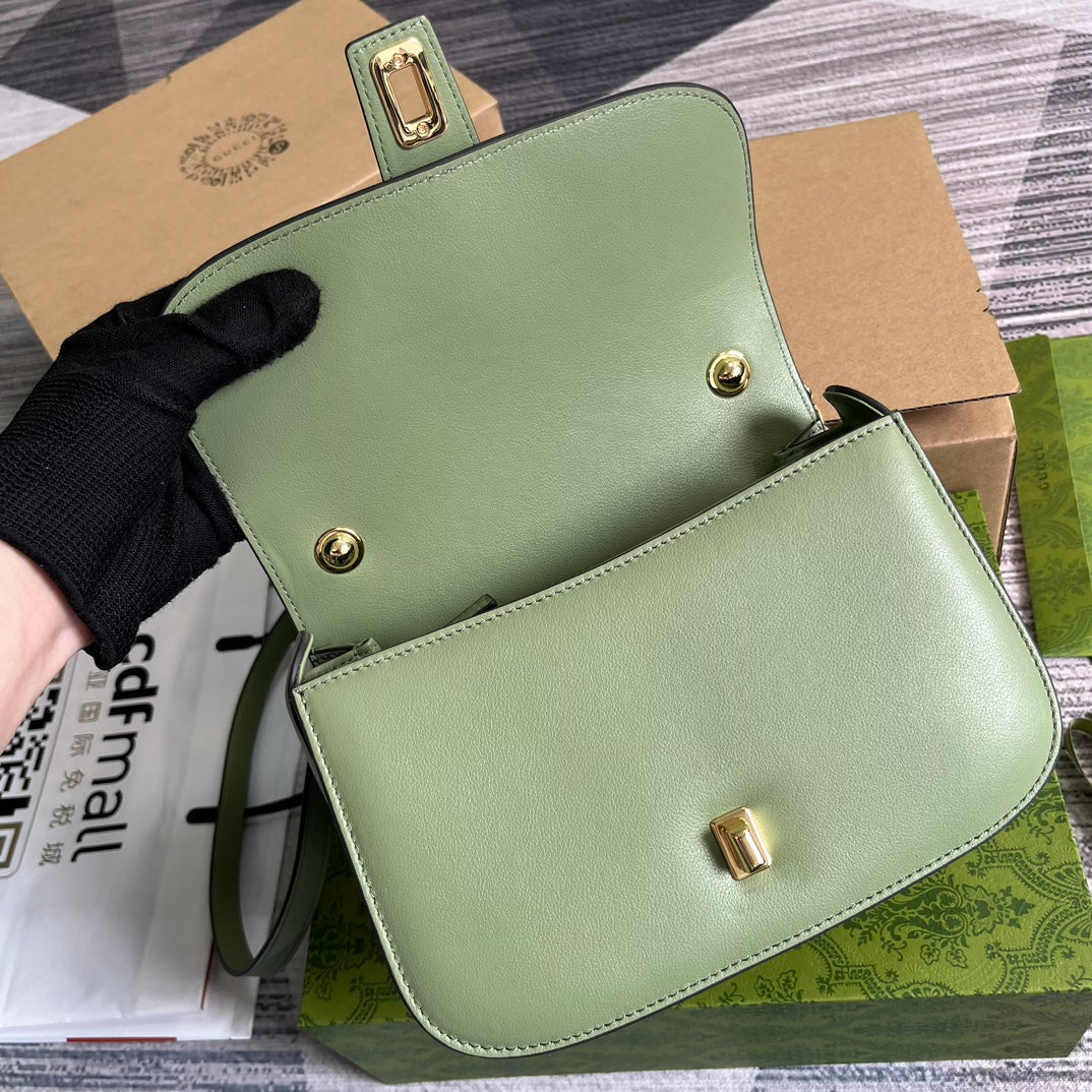 Luxury Gucci BLONDIE 23 TOP-HANDLE BAG LIGHT GREEN CALFSKIN