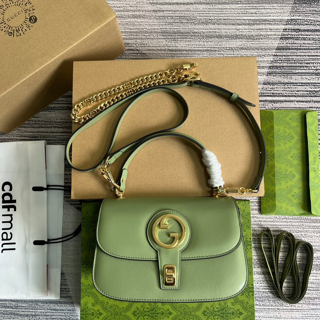 Luxury Gucci BLONDIE 23 TOP-HANDLE BAG LIGHT GREEN CALFSKIN
