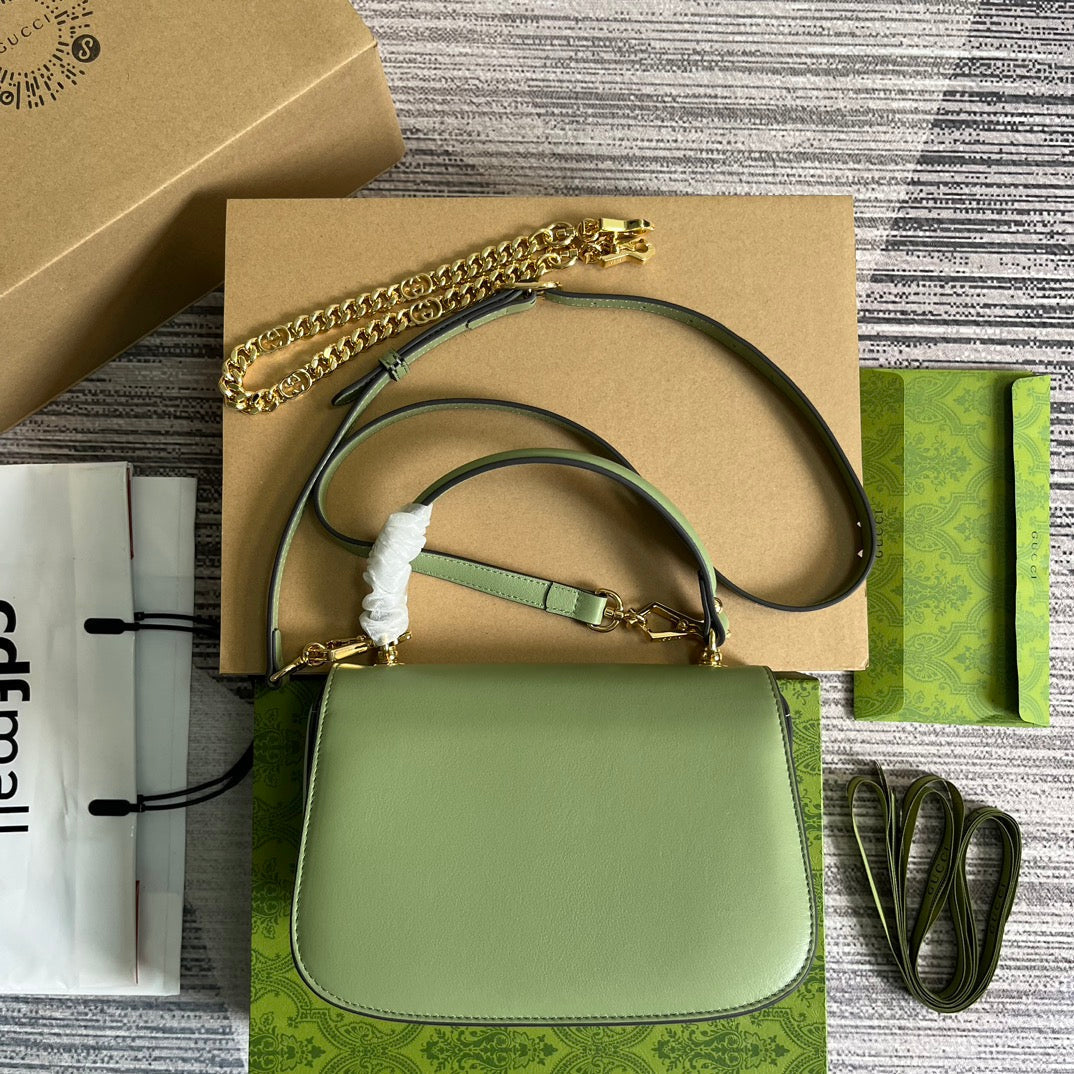 Luxury Gucci BLONDIE 23 TOP-HANDLE BAG LIGHT GREEN CALFSKIN