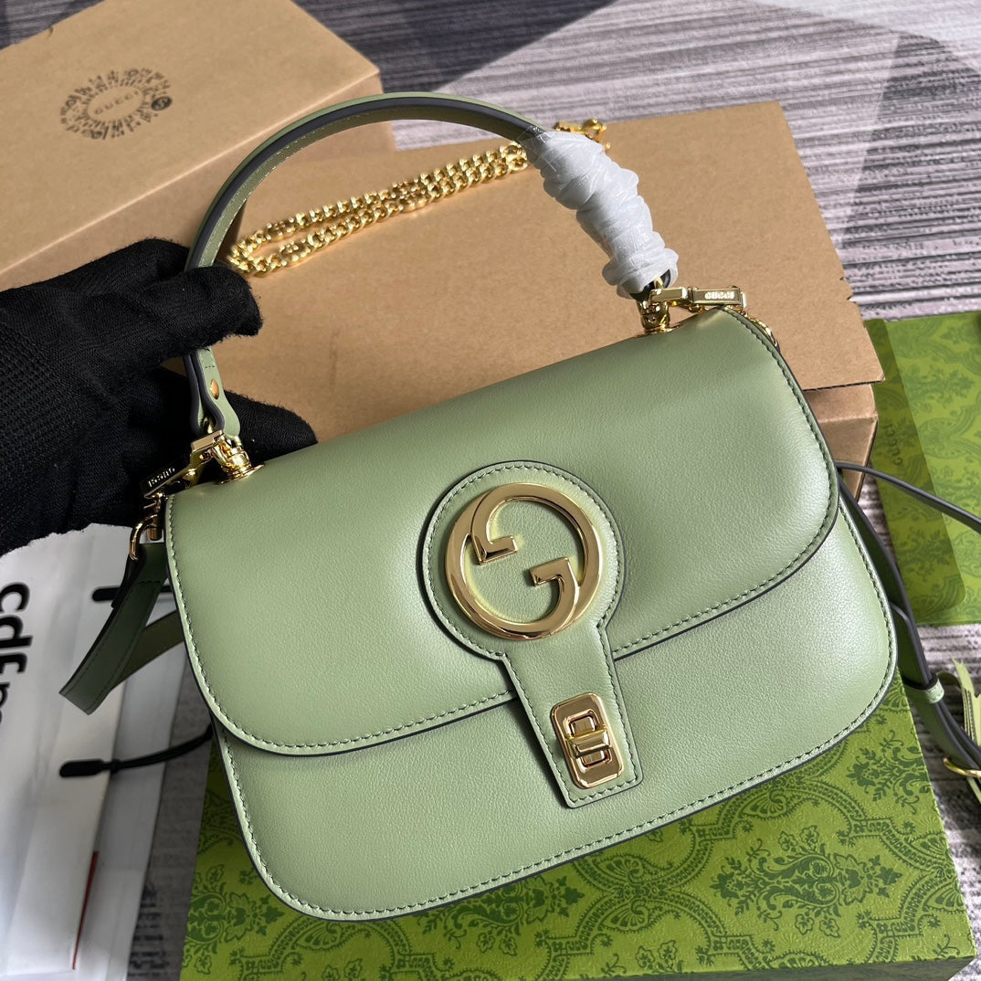 Luxury Gucci BLONDIE 23 TOP-HANDLE BAG LIGHT GREEN CALFSKIN