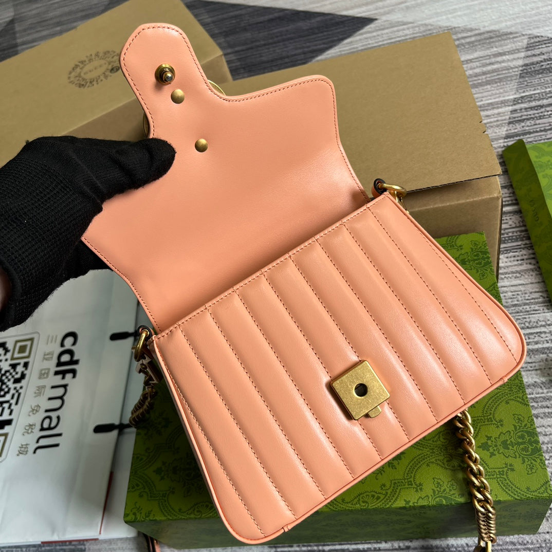 Luxury Gucci GG MARMONT MINI 21 CLASSIC BAG IN PEACH PINK CALFSKIN