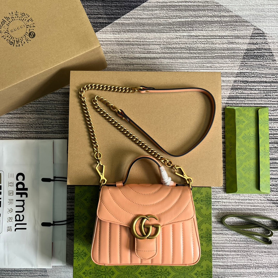 Luxury Gucci GG MARMONT MINI 21 CLASSIC BAG IN PEACH PINK CALFSKIN