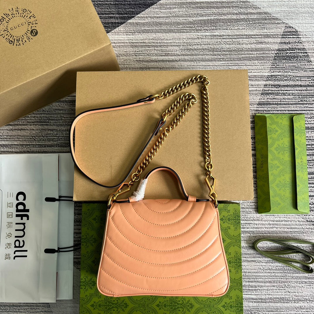 Luxury Gucci GG MARMONT MINI 21 CLASSIC BAG IN PEACH PINK CALFSKIN
