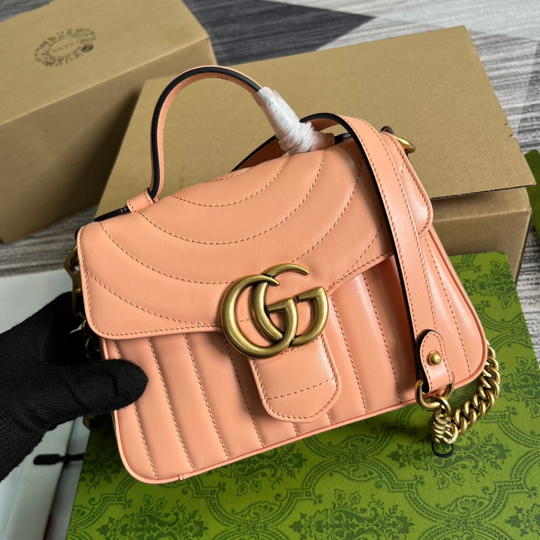 Luxury Gucci GG MARMONT MINI 21 CLASSIC BAG IN PEACH PINK CALFSKIN