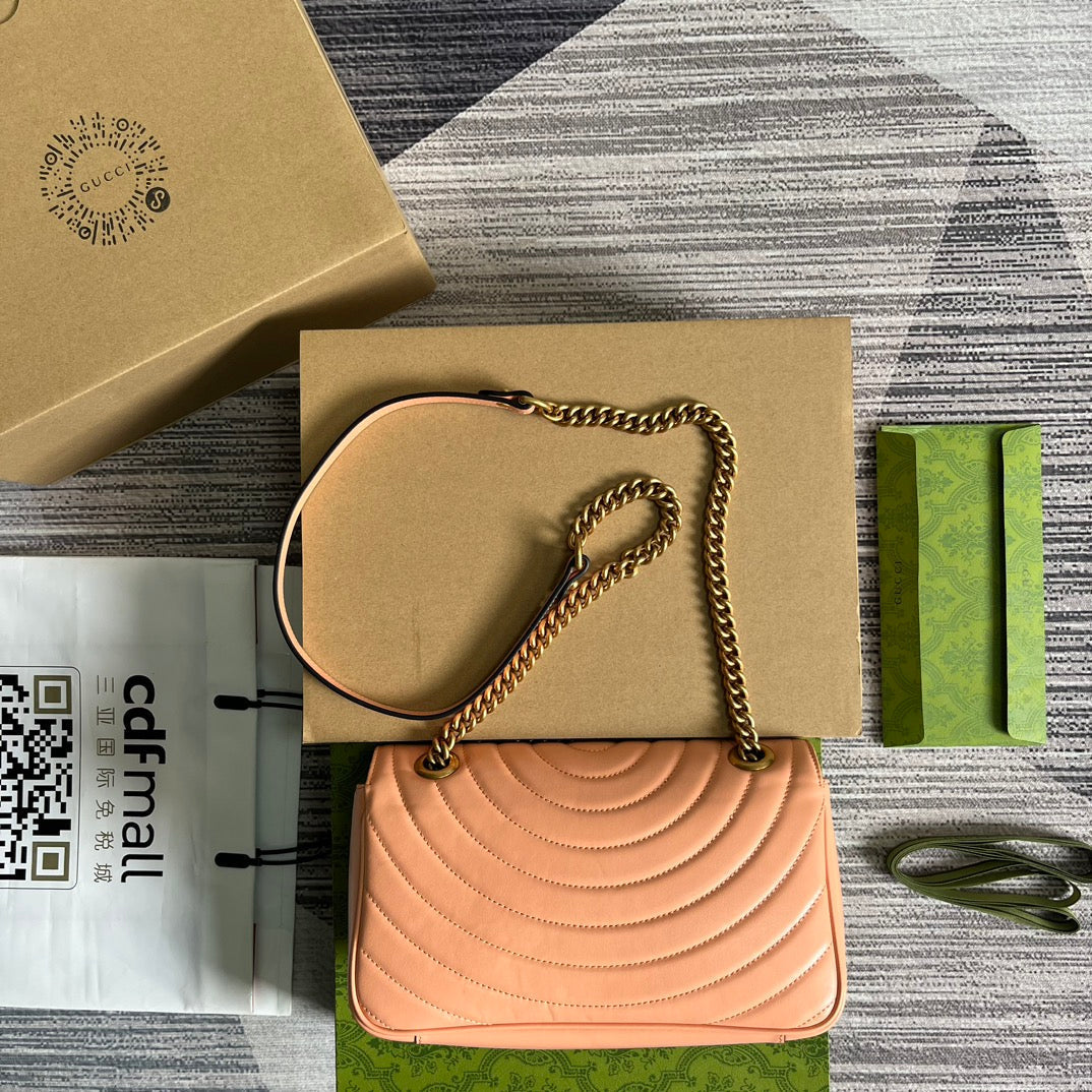 Luxury Gucci GG MARMONT 26 CLASSIC BAG IN PEACH PINK CALFSKIN