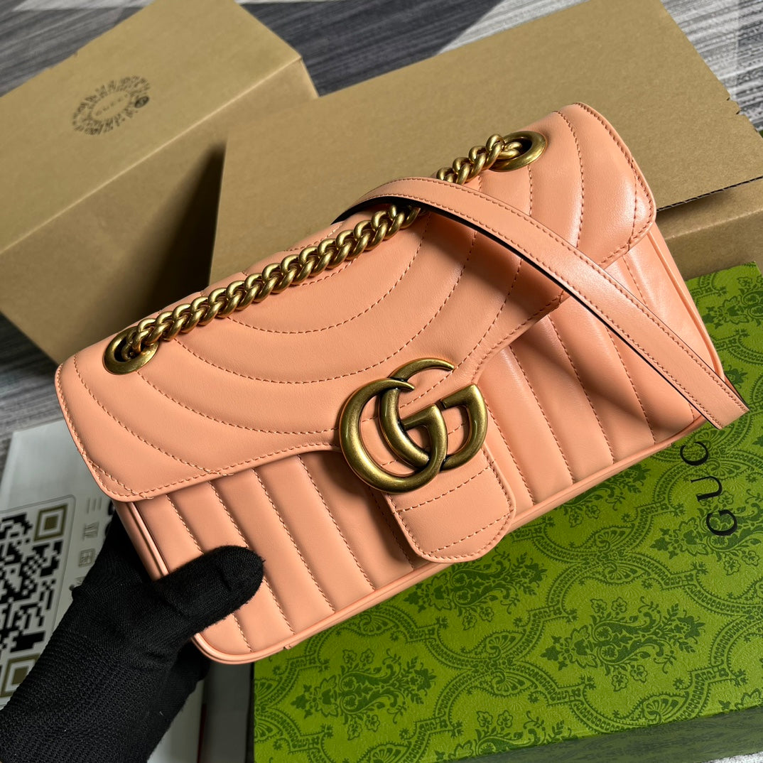 Luxury Gucci GG MARMONT 26 CLASSIC BAG IN PEACH PINK CALFSKIN