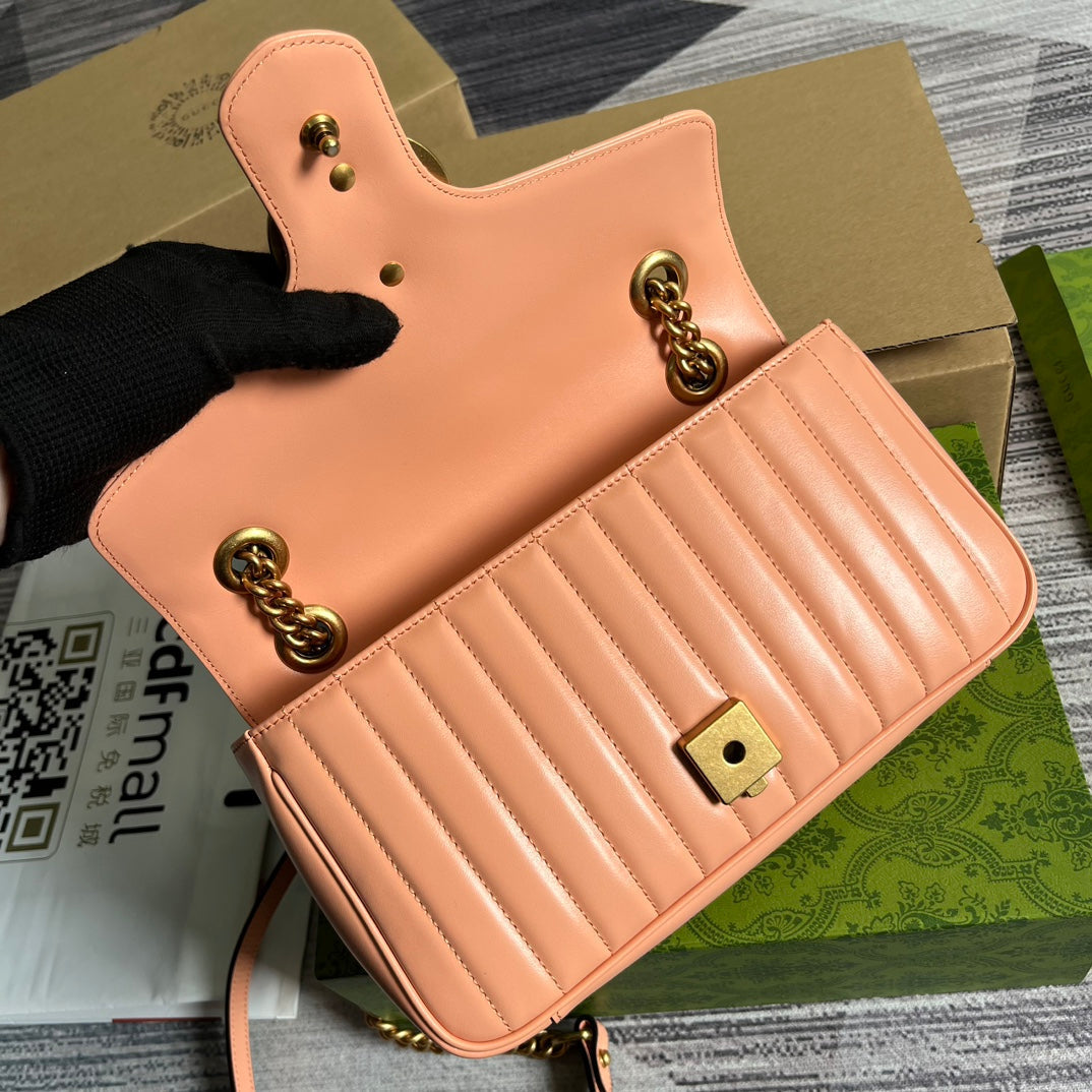 Luxury Gucci GG MARMONT 26 CLASSIC BAG IN PEACH PINK CALFSKIN