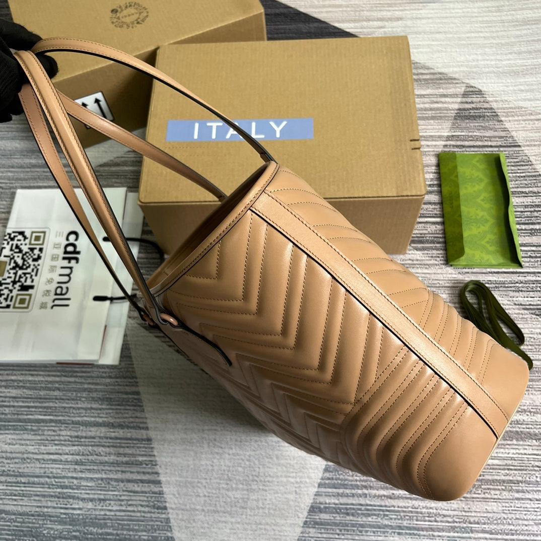 Luxury Gucci GG MARMONT LARGE 38 TOTE IN BEIGE CAMEL CALFSKIN