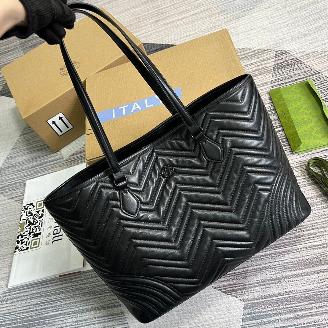 Luxury Gucci GG MARMONT LARGE 38 TOTE IN BLACK CALFSKIN