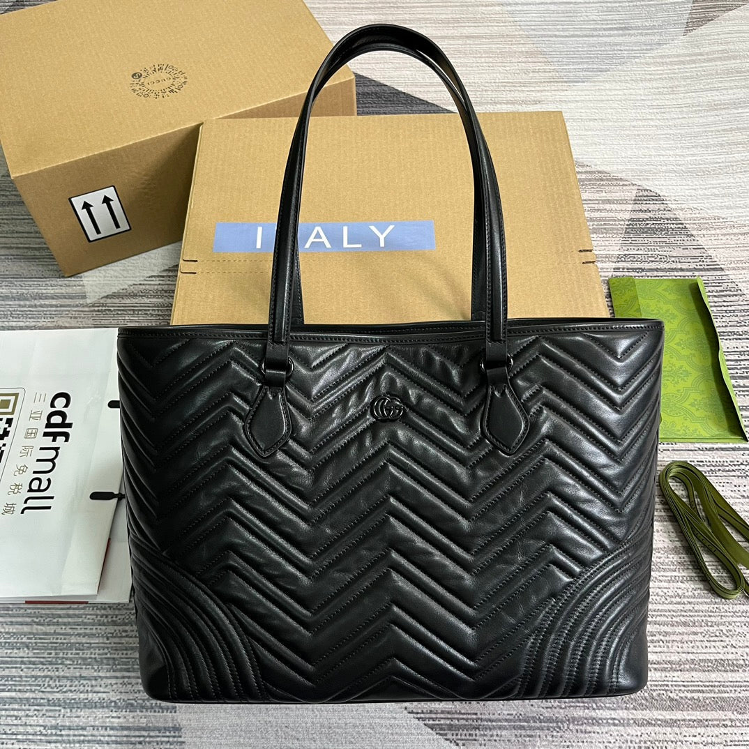 Luxury Gucci GG MARMONT LARGE 38 TOTE IN BLACK CALFSKIN
