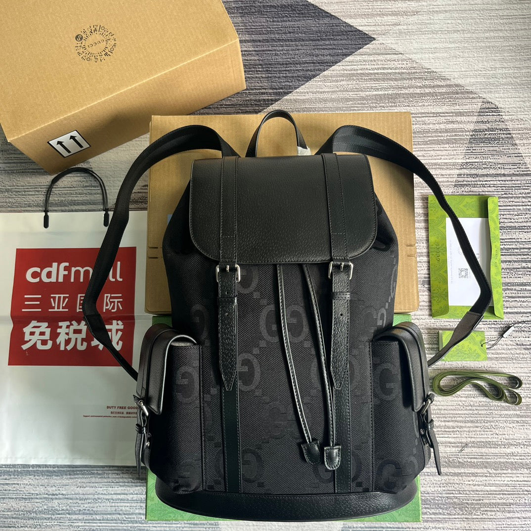 Luxury Gucci GG OPHIDIA LARGE 42 BACKPACK IN BLACK CANVAS AND CALFSKIN