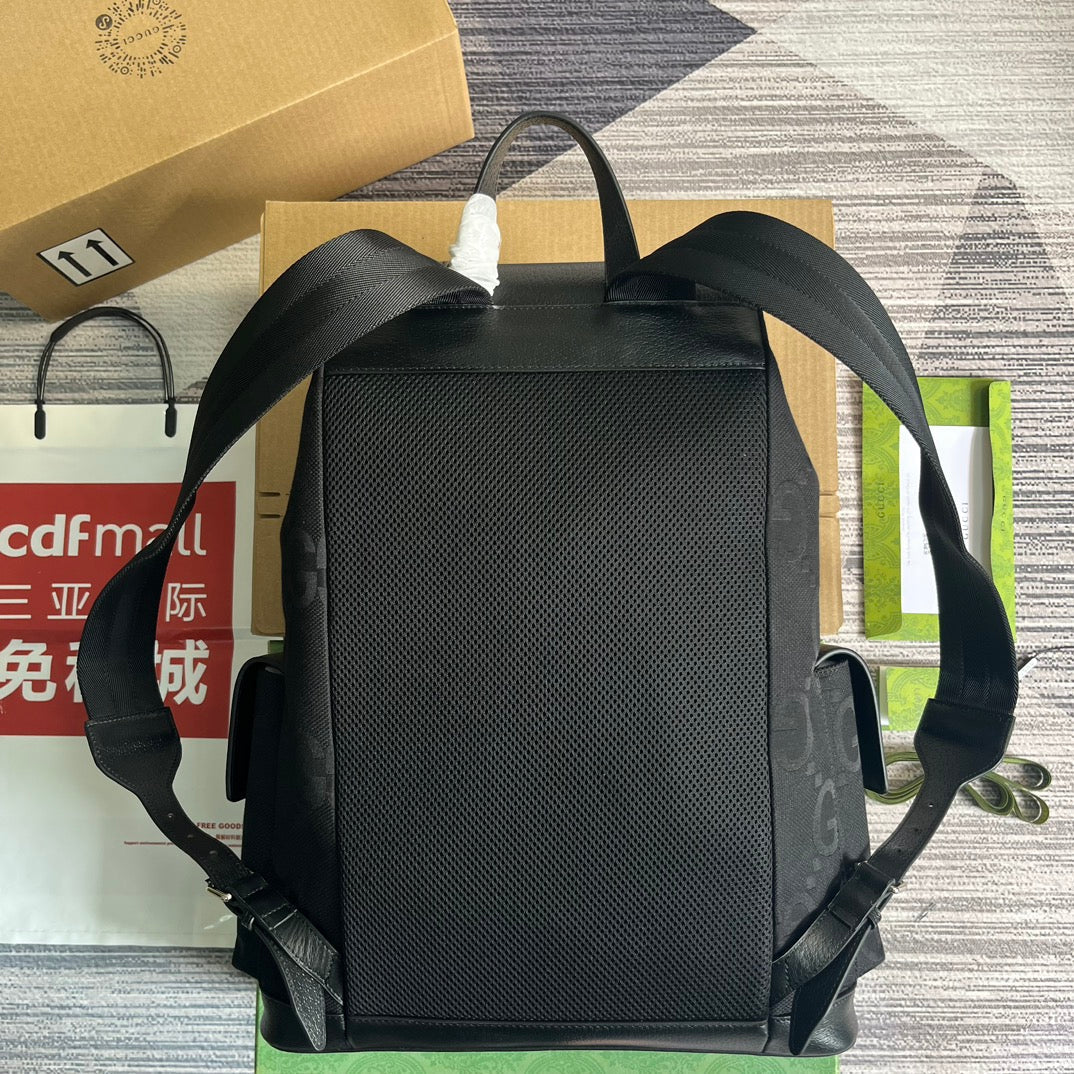 Luxury Gucci GG OPHIDIA LARGE 42 BACKPACK IN BLACK CANVAS AND CALFSKIN