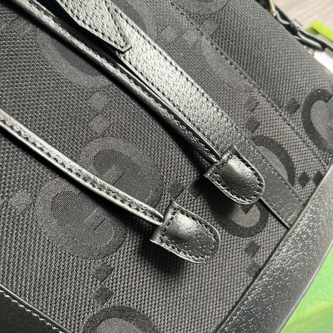 Luxury Gucci GG OPHIDIA LARGE 42 BACKPACK IN BLACK CANVAS AND CALFSKIN