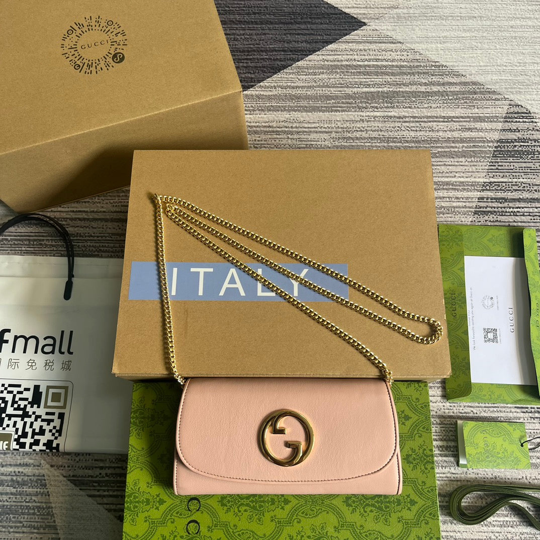 Luxury Gucci BLONDIE SHOULDER BAG 21 IN LIGHT PINK CALFSKIN GOLD HARDWARE