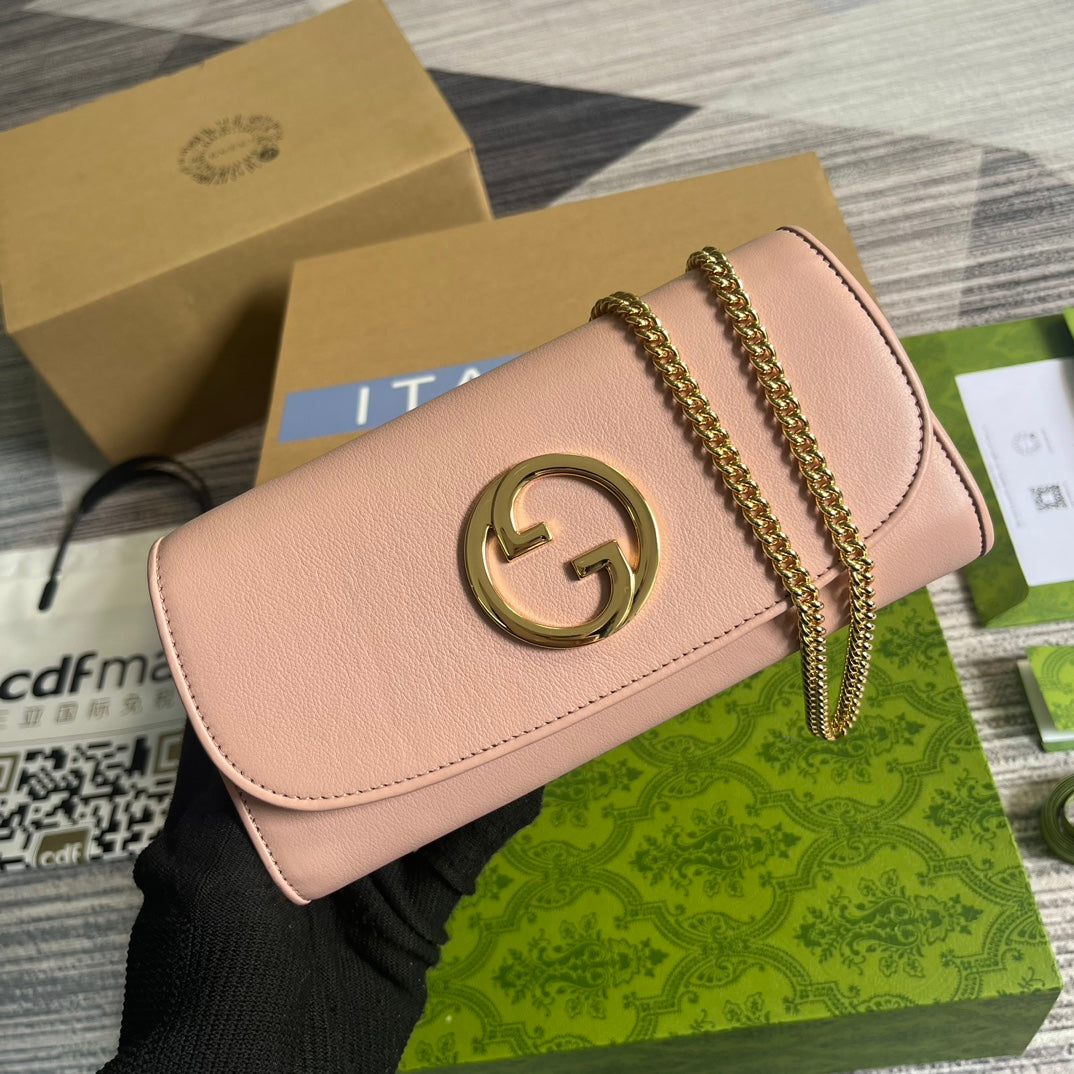 Luxury Gucci BLONDIE SHOULDER BAG 21 IN LIGHT PINK CALFSKIN GOLD HARDWARE