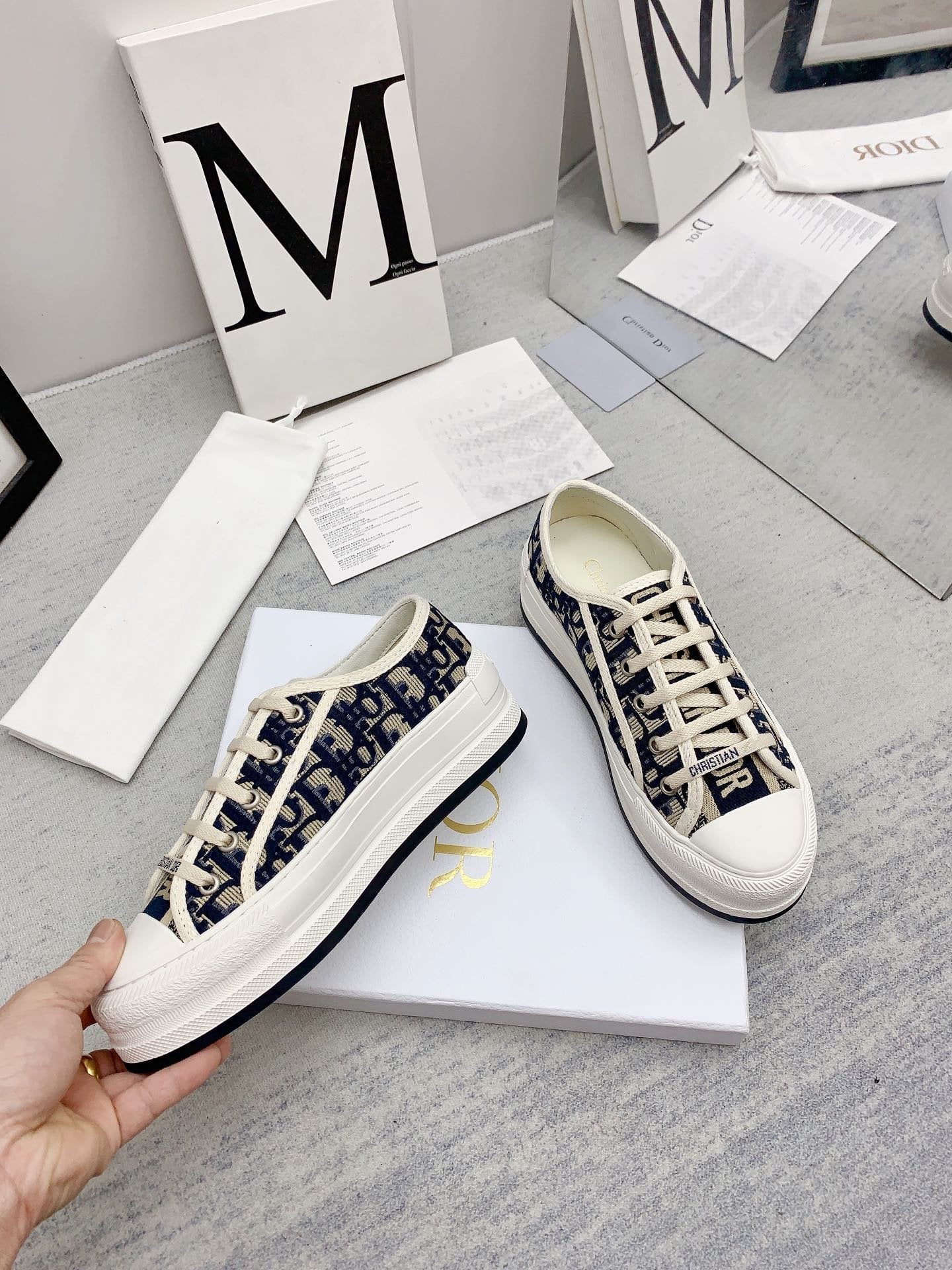 Luxury Diorwalkn 45 beige blue oblique embroidery canvas