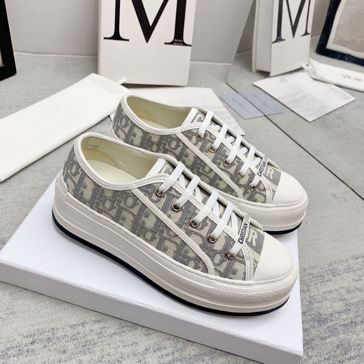 Luxury Diorwalkn 45 grey white oblique embroidery canvas