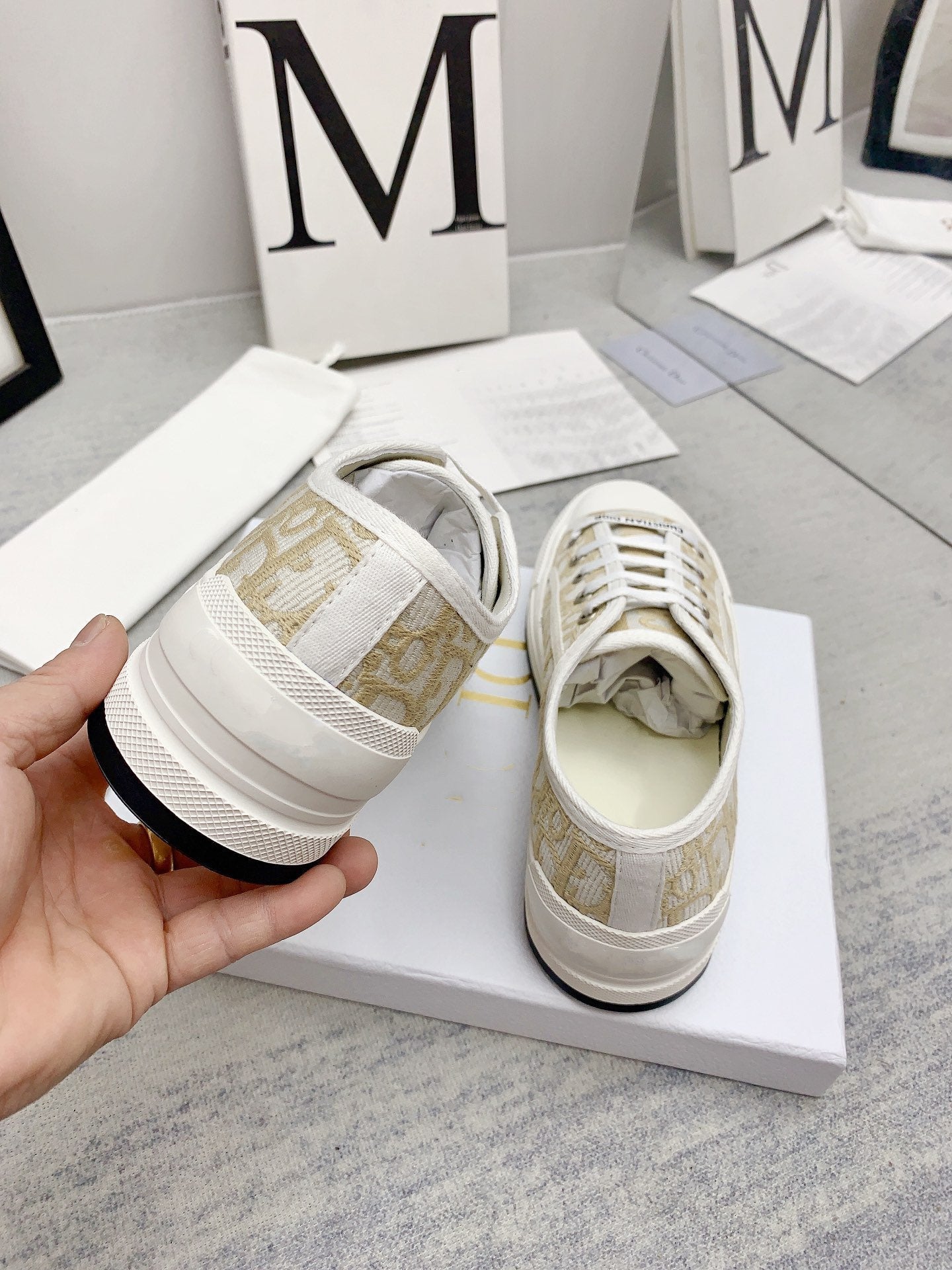 Luxury Diorwalkn 45 gold white oblique embroidery canvas