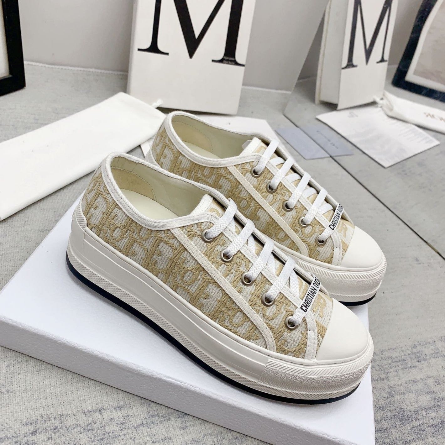 Luxury Diorwalkn 45 gold white oblique embroidery canvas