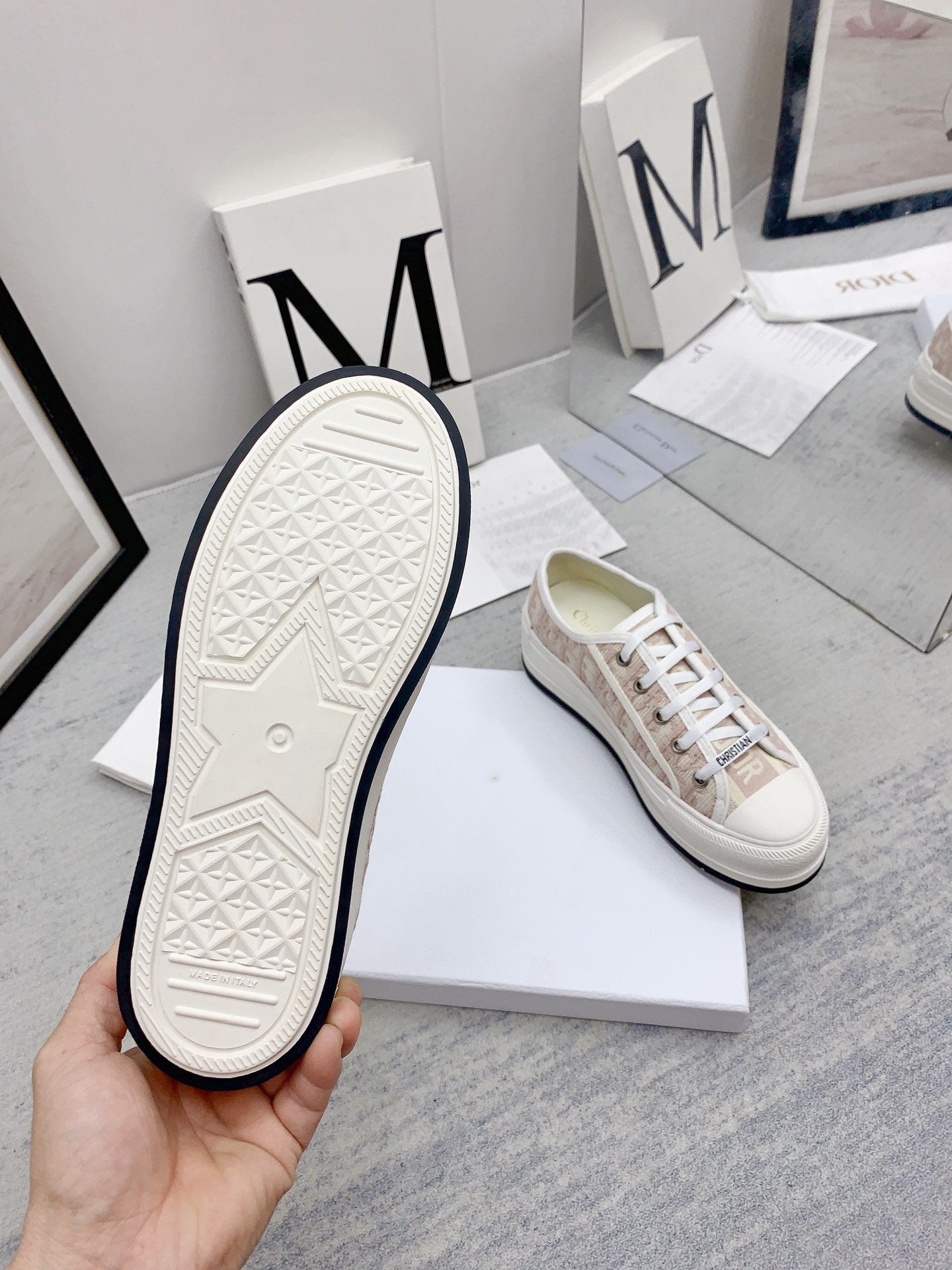 Luxury Diorwalkn 45 white light pink oblique embroidery canvas