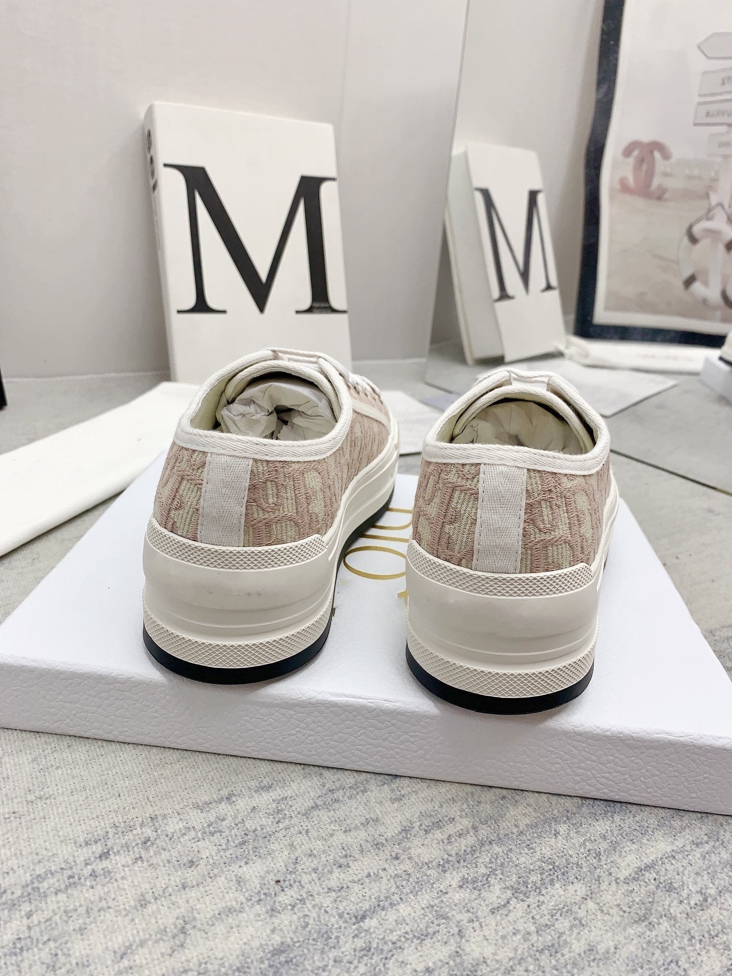 Luxury Diorwalkn 45 white light pink oblique embroidery canvas