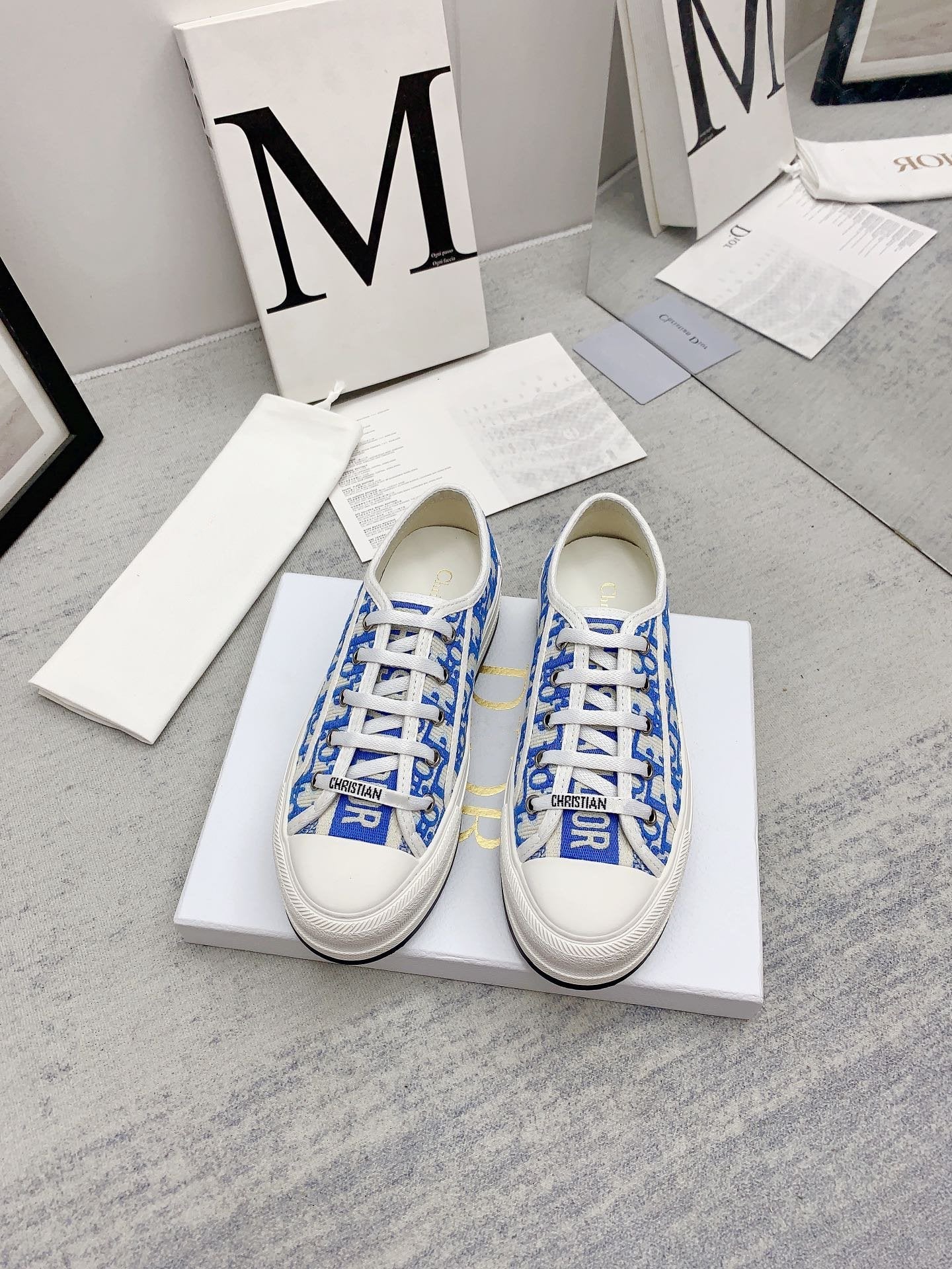 Luxury Diorwalkn 45 azure blue oblique embroidery canvas