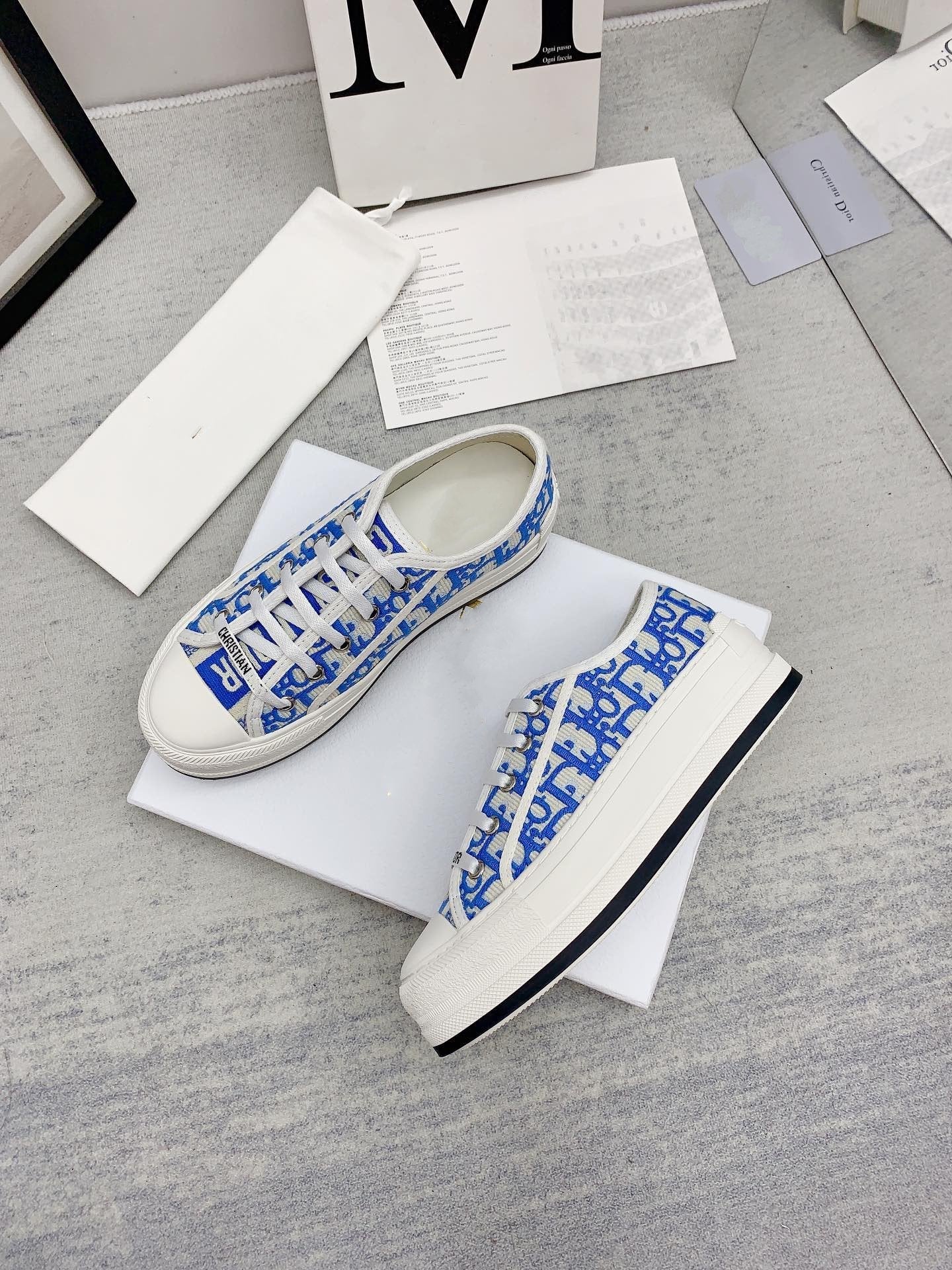Luxury Diorwalkn 45 azure blue oblique embroidery canvas