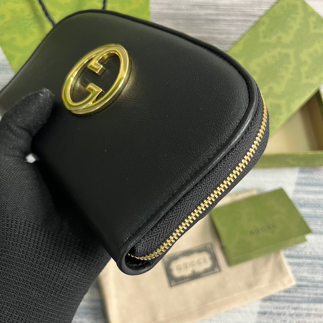 Luxury Gucci GG BLONDIE 21 FULL ZIP WALLET IN BLACK CALFSKIN