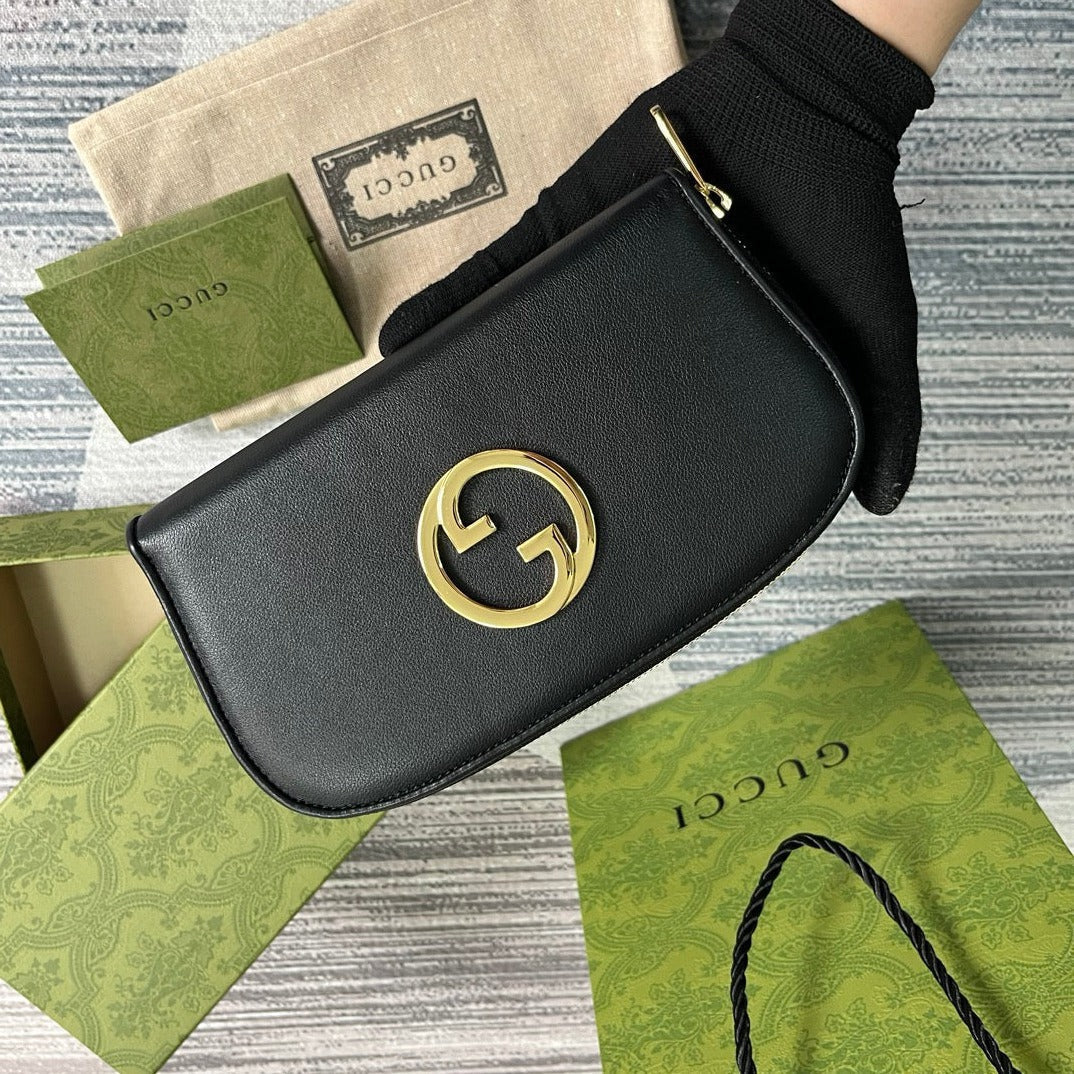 Luxury Gucci GG BLONDIE 21 FULL ZIP WALLET IN BLACK CALFSKIN