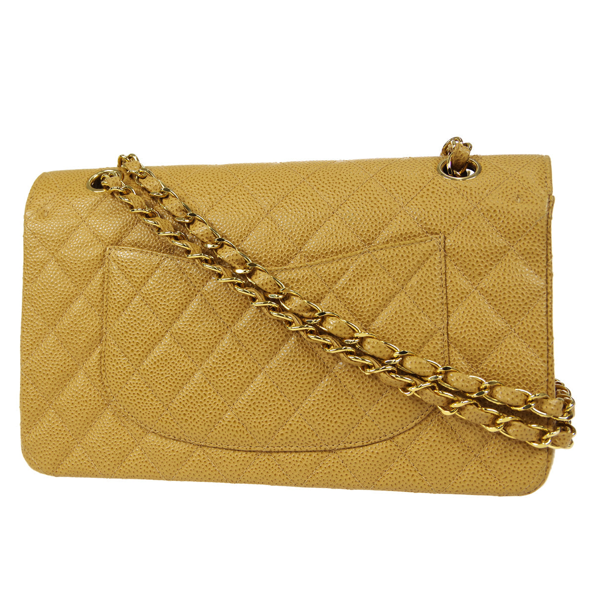 CHANEL Classic Double Flap Medium Shoulder Bag Beige Caviar 18728