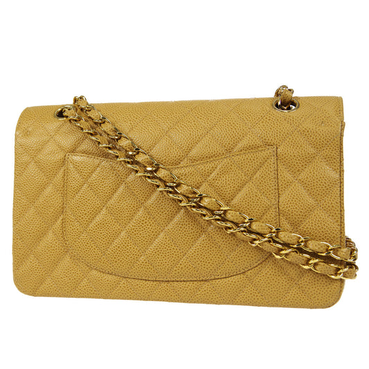 CHANEL Classic Double Flap Medium Shoulder Bag Beige Caviar 18728