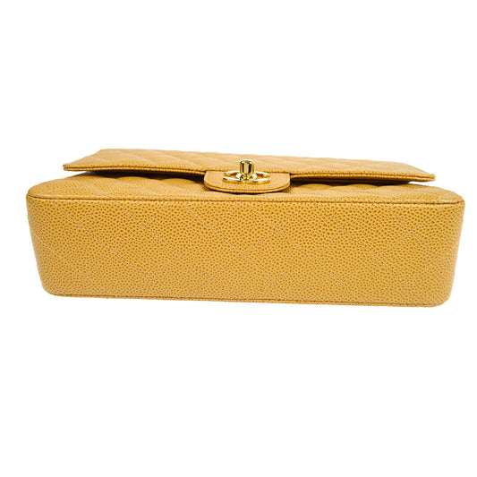 CHANEL Classic Double Flap Medium Shoulder Bag Beige Caviar 18728
