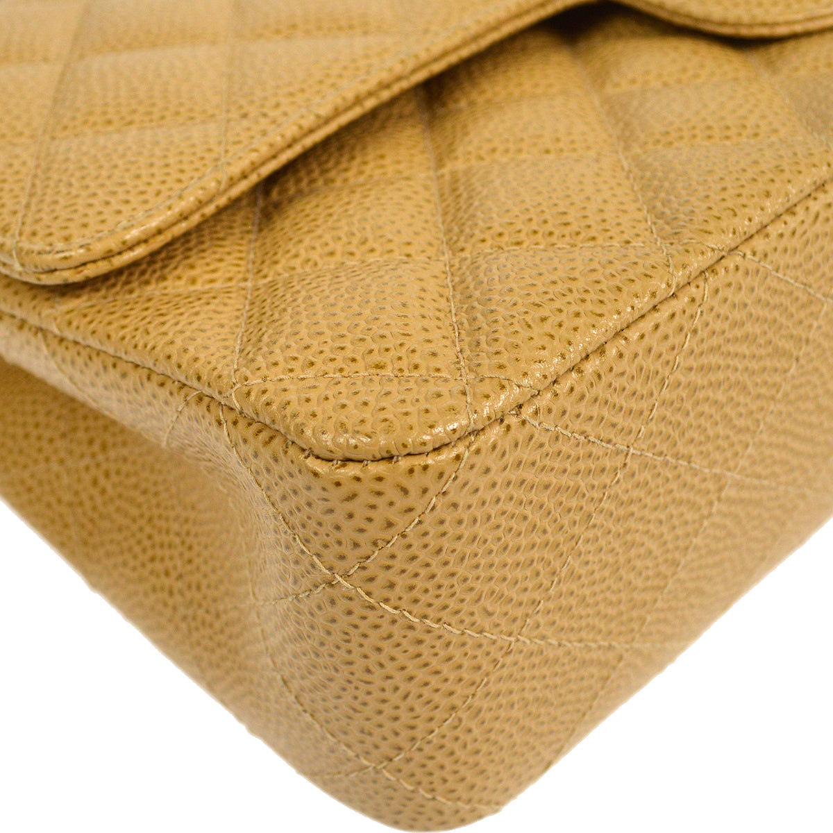 CHANEL Classic Double Flap Medium Shoulder Bag Beige Caviar 18728