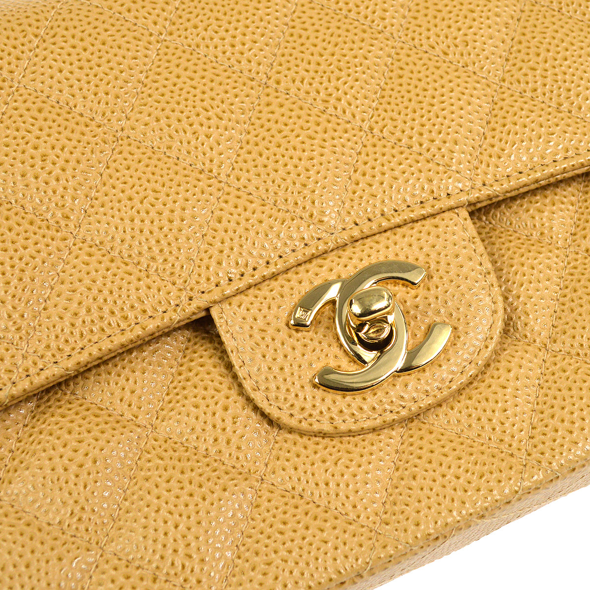 CHANEL Classic Double Flap Medium Shoulder Bag Beige Caviar 18728