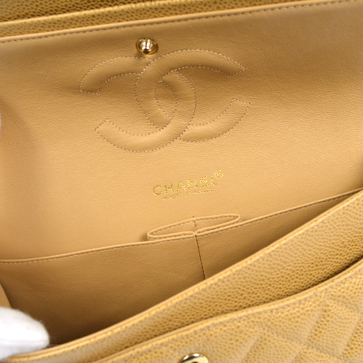 CHANEL Classic Double Flap Medium Shoulder Bag Beige Caviar 18728