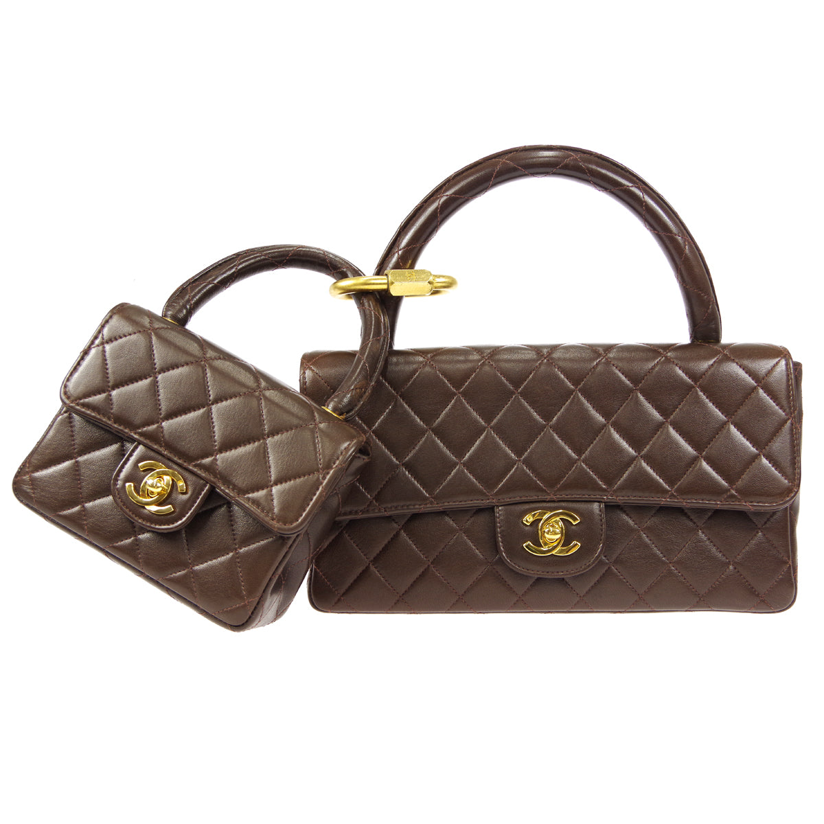 CHANEL Classic Single Flap 2 in 1 Handbag Set Brown Lambskin 24809