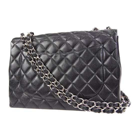 CHANEL Classic Flap Jumbo Double Chain Shoulder Bag Black Caviar 48505