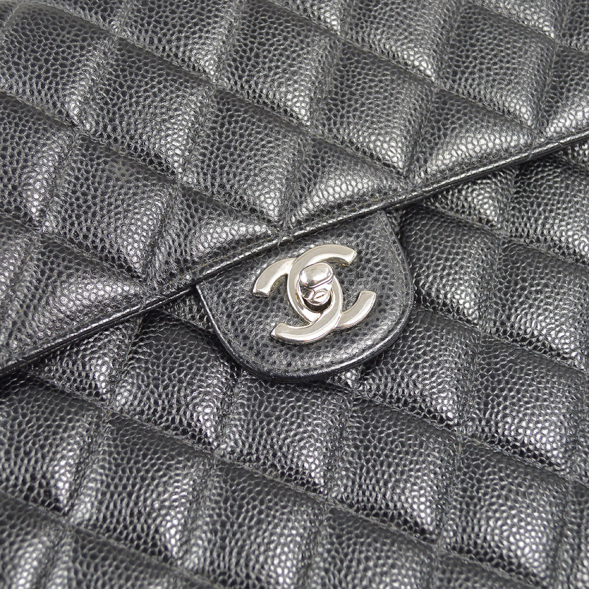 CHANEL Classic Flap Jumbo Double Chain Shoulder Bag Black Caviar 48505