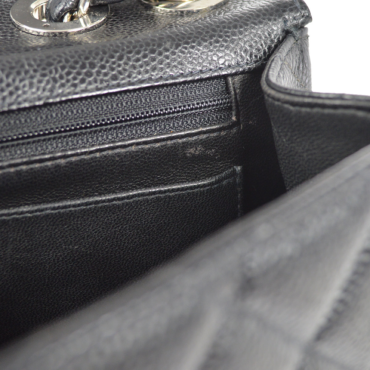 CHANEL Classic Flap Jumbo Double Chain Shoulder Bag Black Caviar 48505