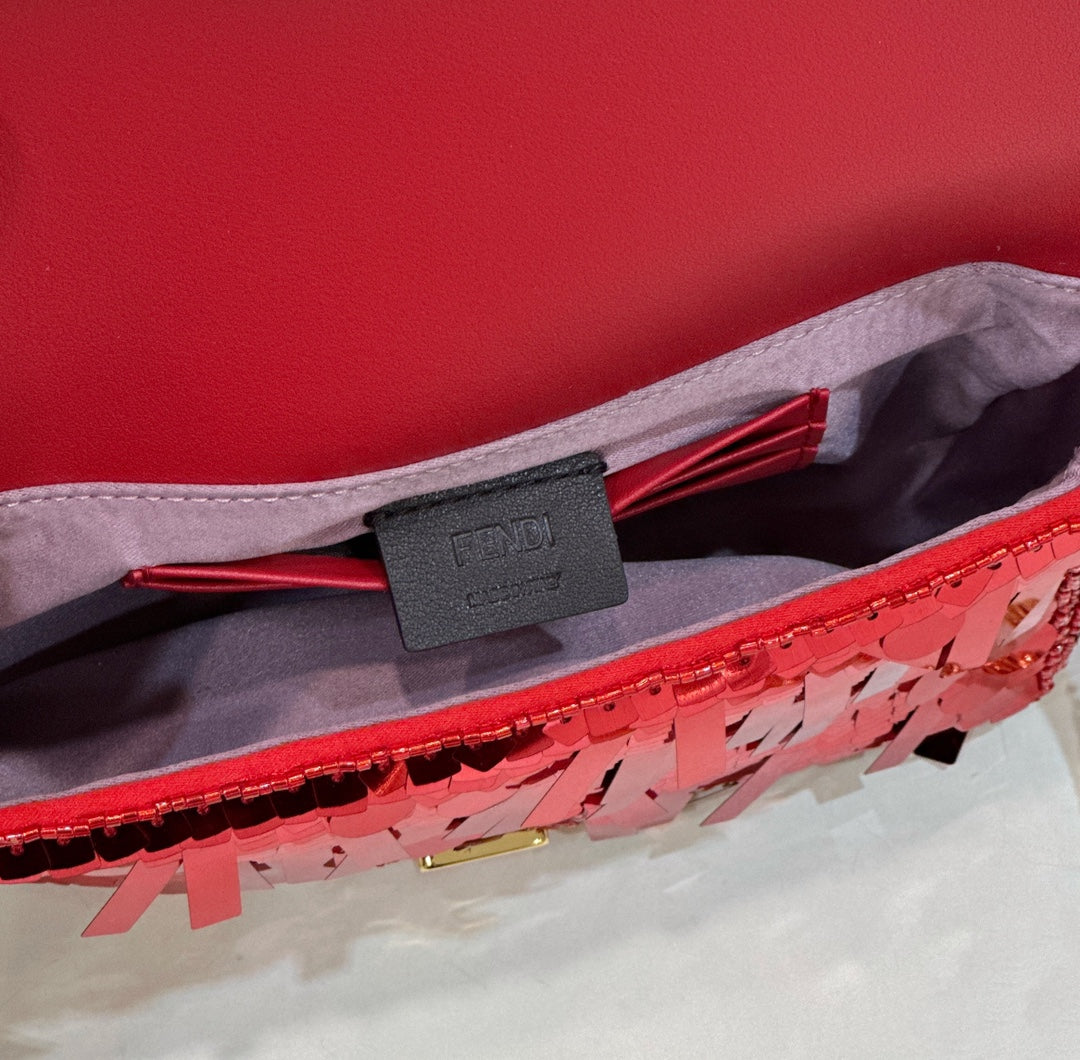 Luxury FendiBAGUETTE MINI 19 IN RED SEQUINS GOLD HARDWARE